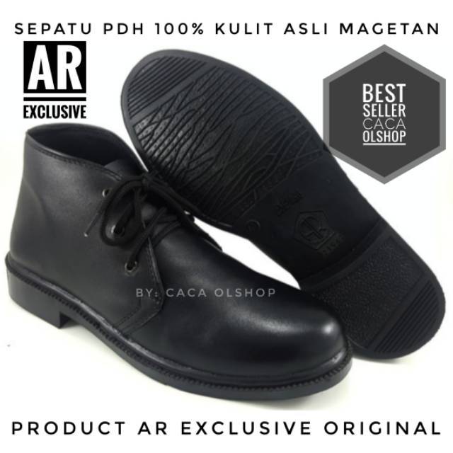 AR Exclusive Sepatu PDH Tali Hitam Dove 100% Kulit Asli Magetan Original TNI POLRI Satpam Security