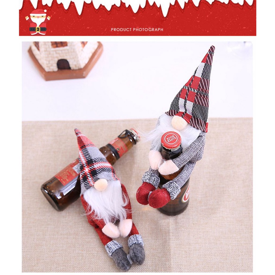 Set Botol Champagne Wine Desain Santa Claus Hug Pose Untuk Dekorasi Natal