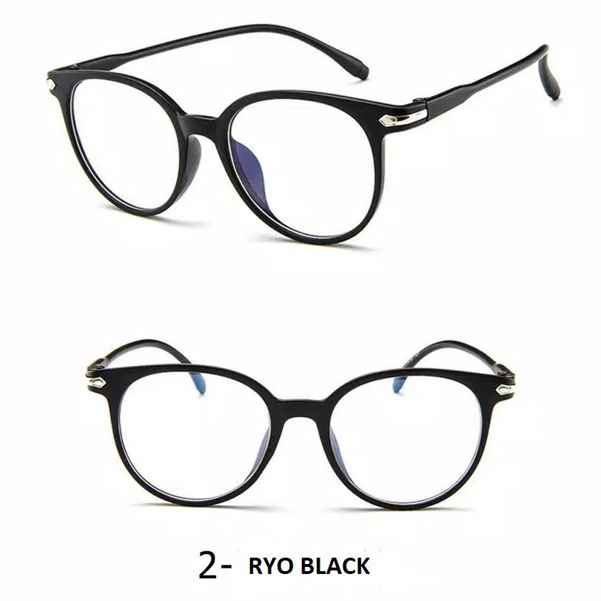 SMS Kacamata Anti Radiasi 15959 Kaca Mata Pria Wanita Frame Sunglasses Lensa Transparan Import-RYO BLACK