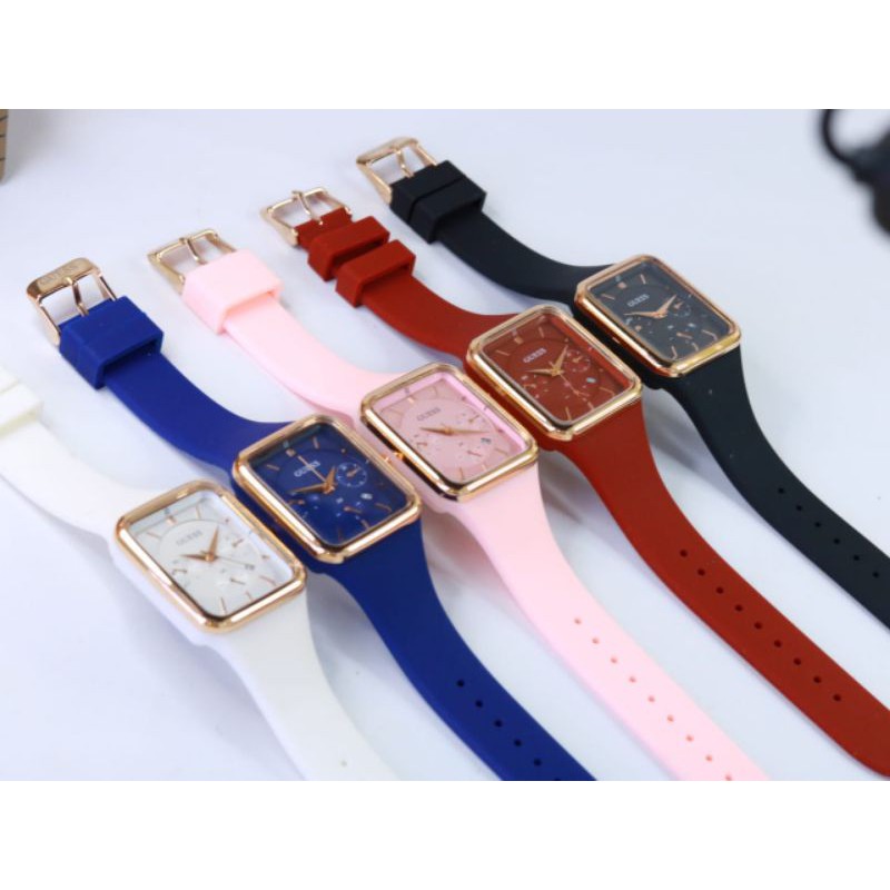 Jam Tangan Wanita/Cewek Guess Kotak Rubber