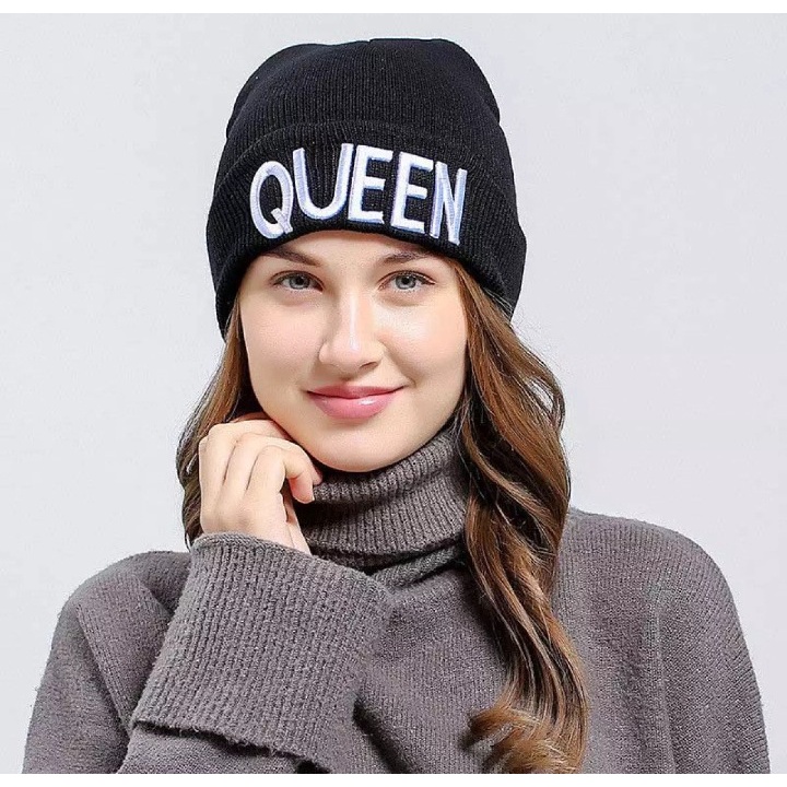 Topi Kupluk Beanie Hat Couple King Queen Kupluk Kekinian