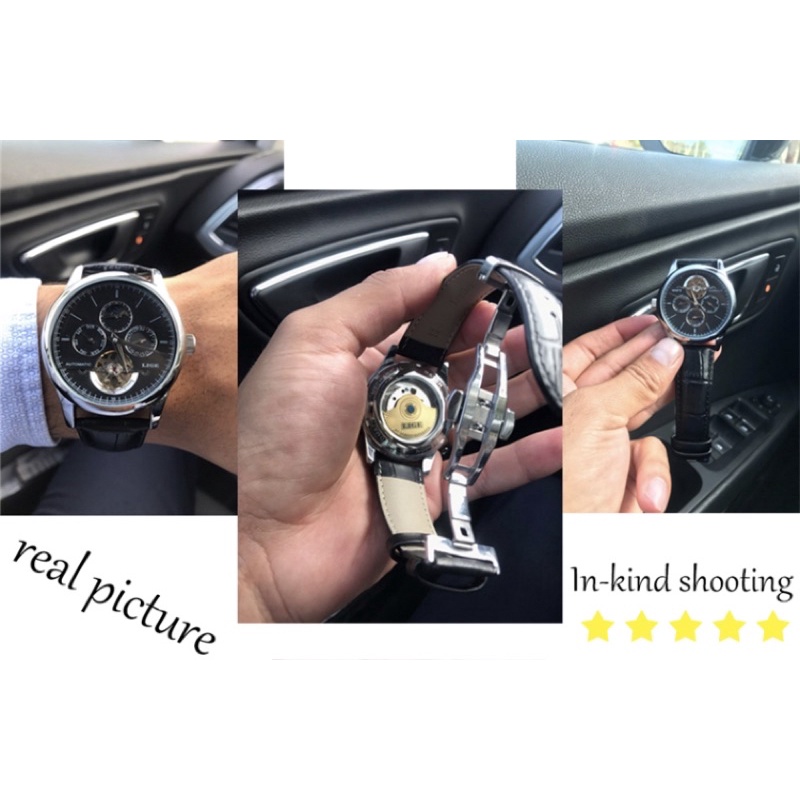 Jam Tangan Automatic Mechanical Luxury Lige Tourbillon Fase Bulan Silver Black