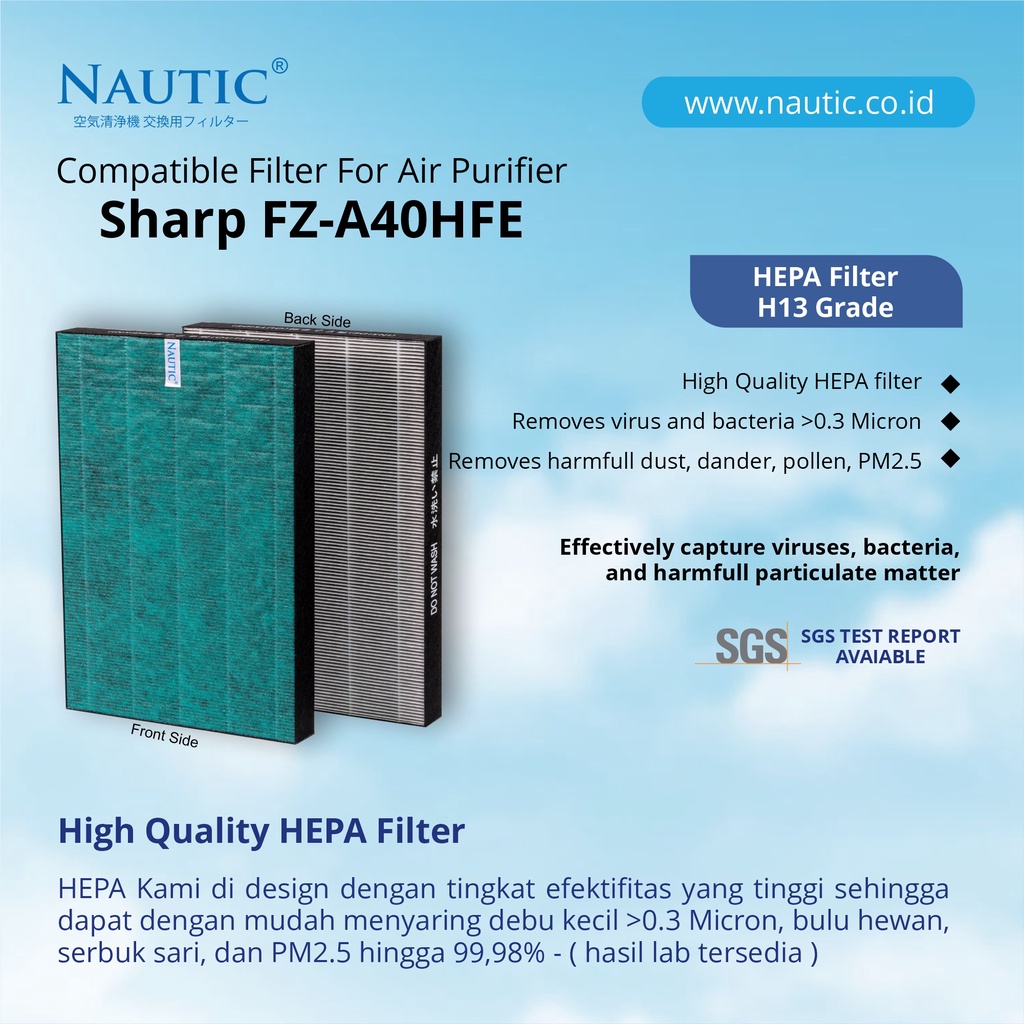 Replacement HEPA FILTER buat sharp KC A40E KC-A40Y KC-A40TA / KC-840E / KC-940E /KC-C70E / FZ A40HFE