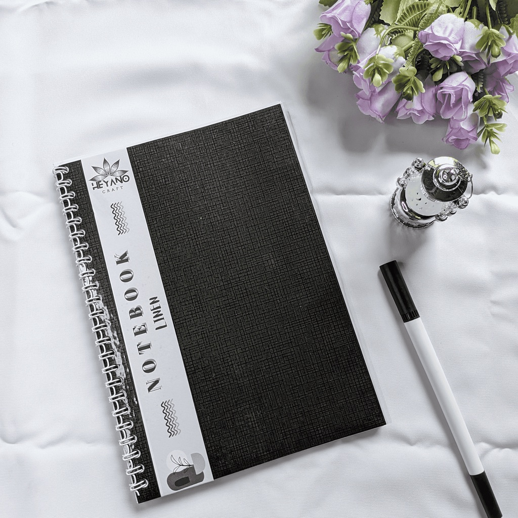 

Notebook A5 70 lembar Linen Hitam Heyano - Notebok Spiral/Buku Catatan