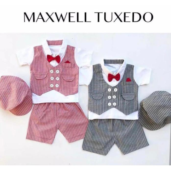 KOREAN STYLISH MAXWELL Baju Setelan Kemeja Celana Topi Dasi Pergi Jalan Fashion Anak Bayi Cowok Laki