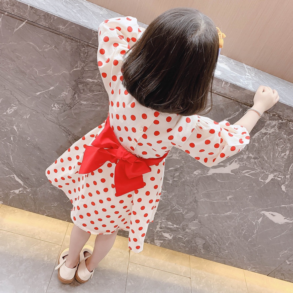Meonky Official Shop Big Ramadhan Sale Baju Anak Perempuan Lengan Panjang Dress Pita Motif Polkadotte Made In Import ,100% Bahan Katun Yang Kualitas Premium Cocok Untuk Anak Usia 3 tahun Sampai 4 Tahun (G - 5)-5