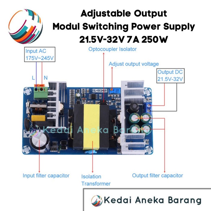 Adjustable Module Modul Switching Power Supply SMPS PSU 21.5V-32V 24V 250W AC-DC AC - DC Adaptor Ada