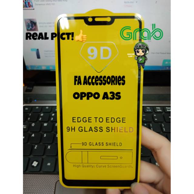 Tempered glass 5d full lem OPPO A3S HITAM / PUTIH