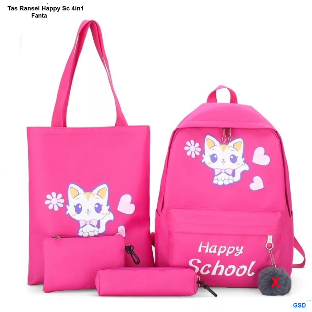 Tas ransel Happy Sc 4in1/tas punggung motif kucing/ransel paket anak sekolah murah terbaru