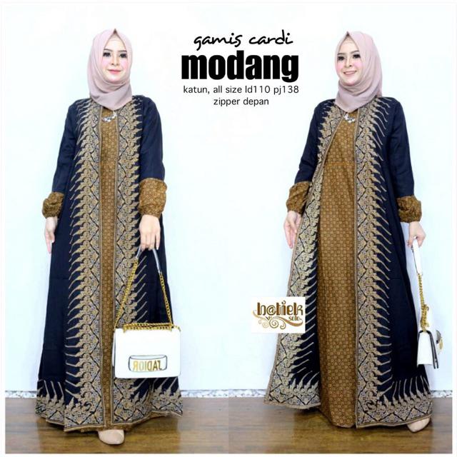 Gamis Cardi Modang Batik Layer Kombinasi Muslim Maxi Sarimbit Seragam Pesta Kondangan Casual