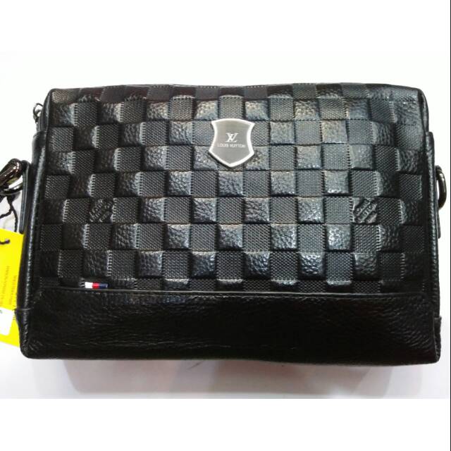 Handbag slempang catur emboss kulit asli import