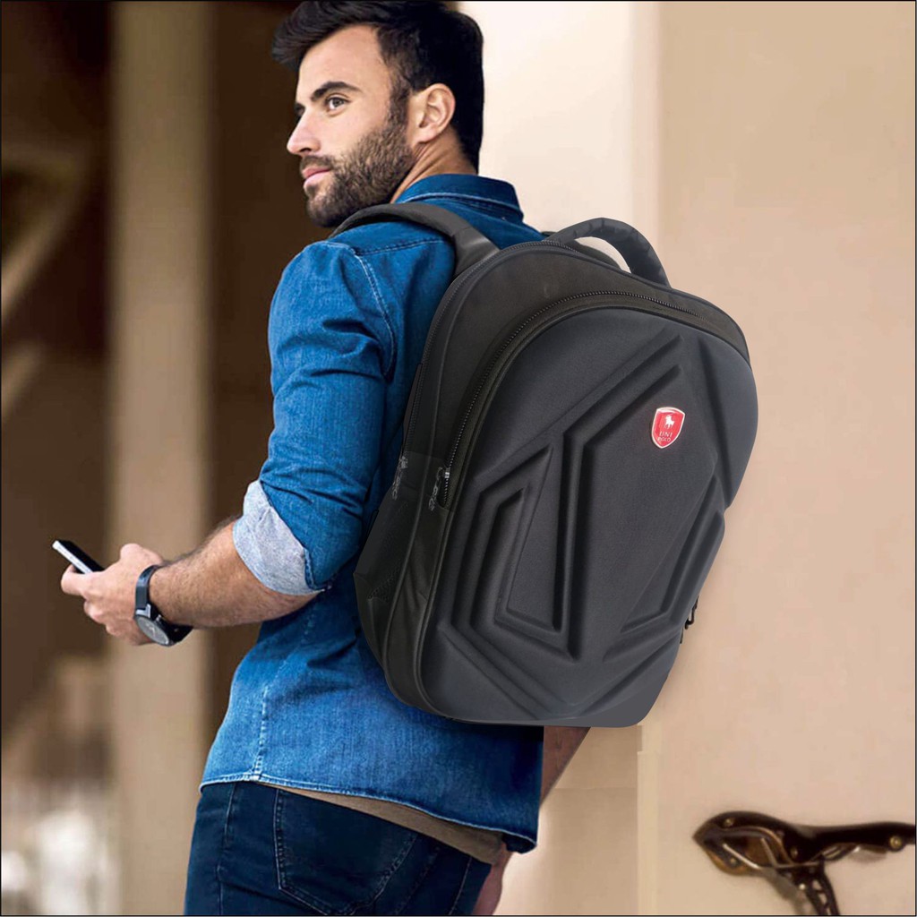 Tas Ransel Emboss Laptop Tas Punggung Polos Pria Wanita Unisex Free Raincover Bahan Tebal - Uni Polo - 8801