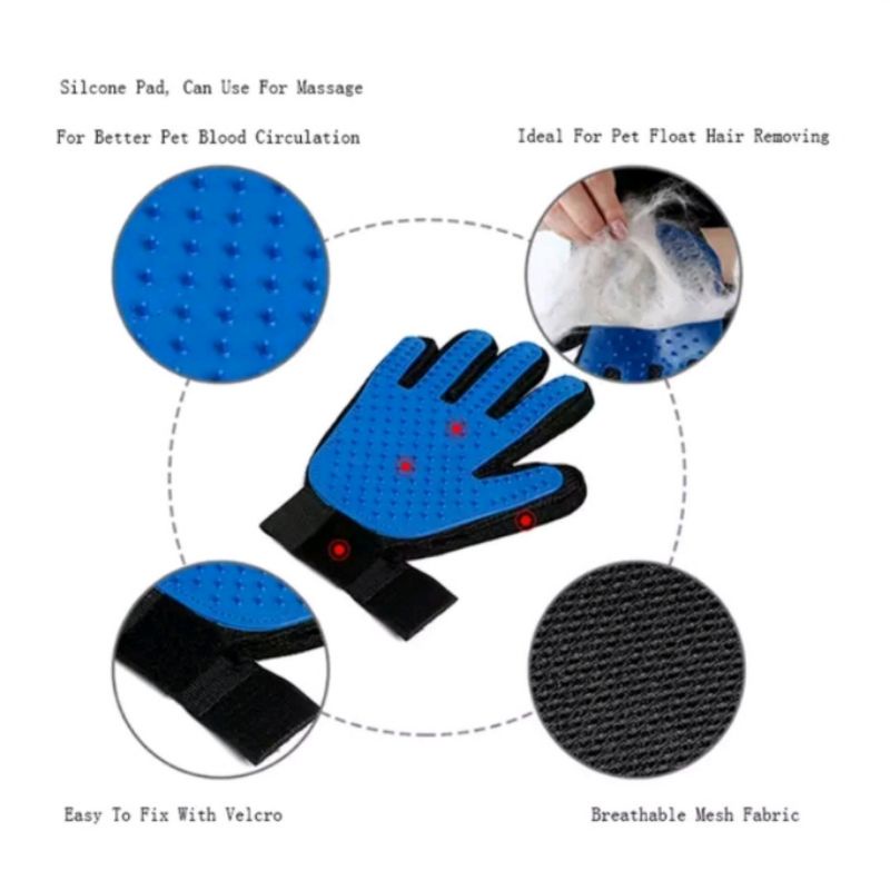 Sarung Tangan Grooming Silicone Pet Glove Perapi Pemijat Bulu Kucing