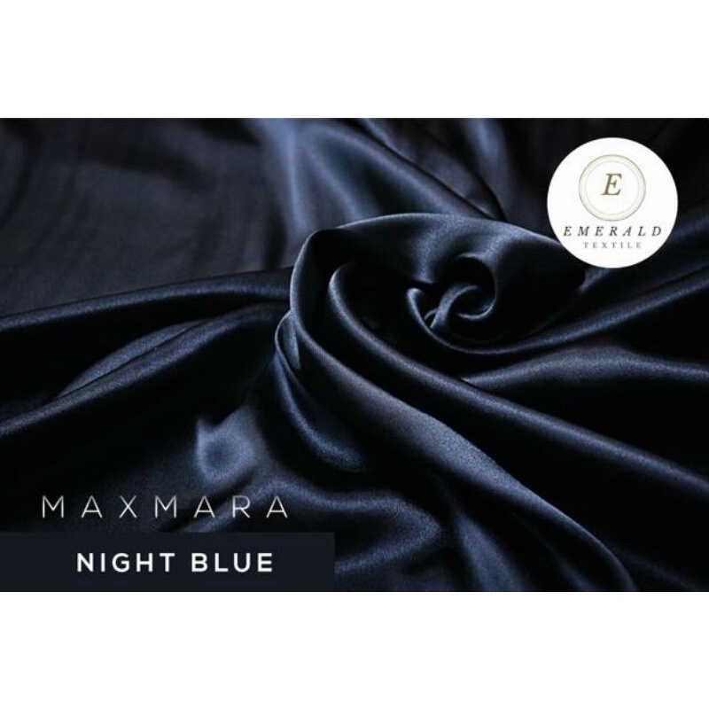 ( BUKAN HIJAB ) SETENGAH METER Kain Satin Charmuse Maxmara Silk Premium - Night Blue/Navy ( HARGA PER 50cm KAIN )