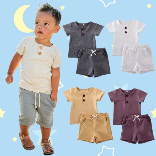 HappyOliver SET HENLEY BOY Setelan Kemeja Bayi Laki-laki Lengan Pendek