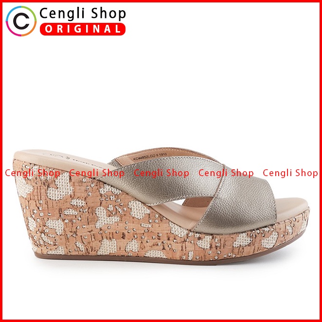 SANDAL WEDGES KULIT HUSH PUPPIES WANITA ORIGINAL TERBARU GOLD EMAS HW16