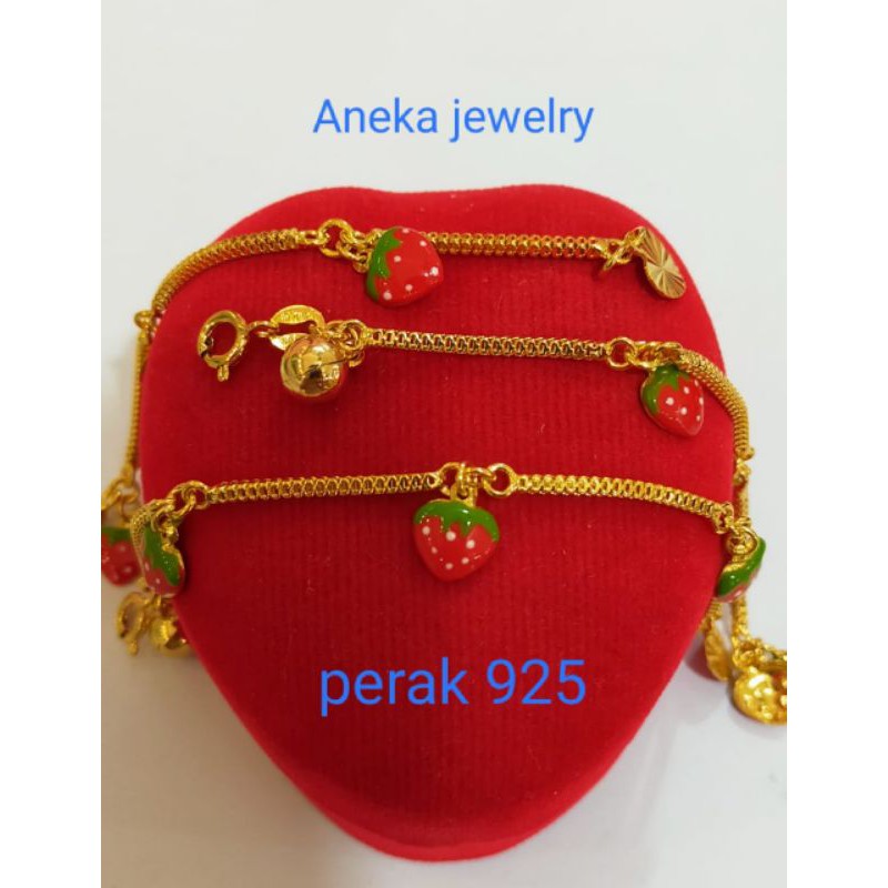 Gelang anak Milano strawberry cat, Perak 925, sepuh emas kuning