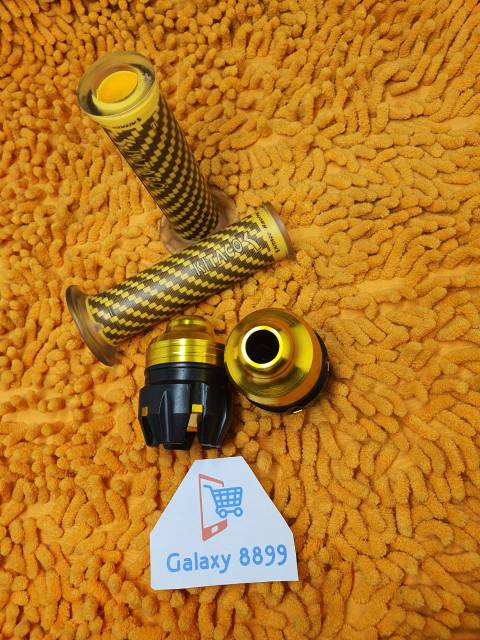 Handgrip karbon kitaco + Jalu As roda depan  gold universal