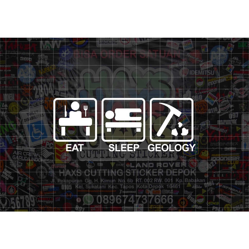 Cutting Sticker Eat Sleep Geology Ukuran 12 Cm