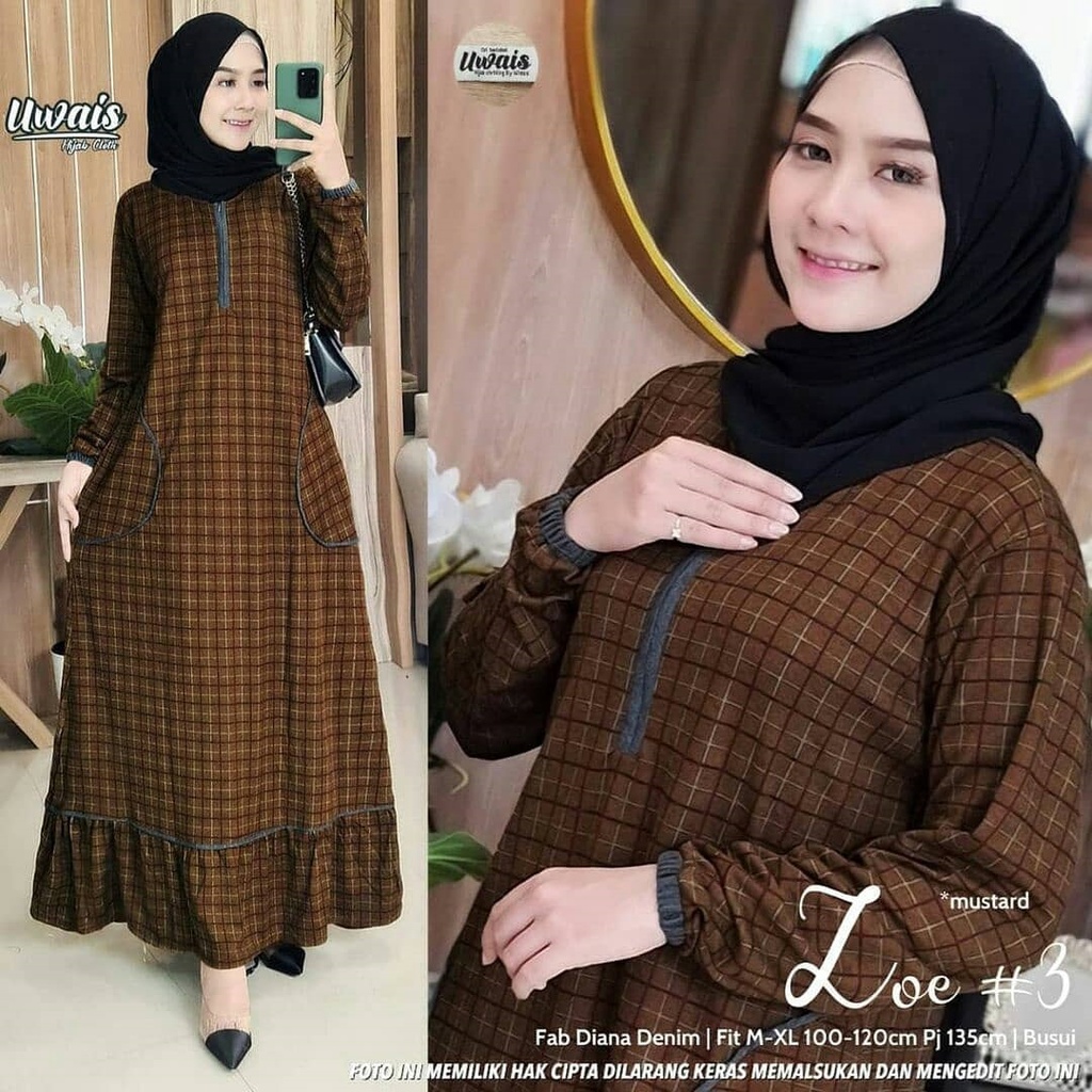 Gamis Wanita Calvin Jeans Diana Busui Tebal Melar Nyaman di Pakai Fane Levila Gamis Muslim Kekinian-ZOE3 MUSTARD