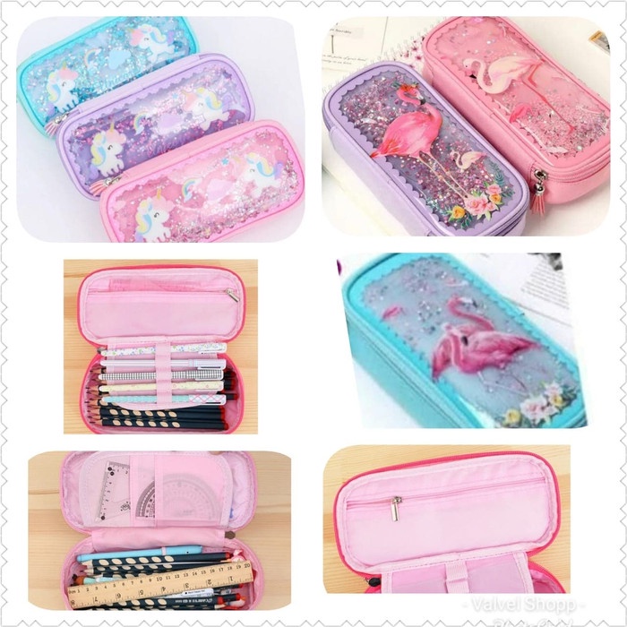 

Kotak Pensil Glitter / Liquid Beads Pencil Case Flamingo Unicorn - Flaminggo-Blue promo