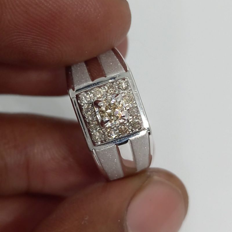 cincin berlian cowok full berlian mata utama 0.18 keliling full berlian eropa ring perak ringsize 18