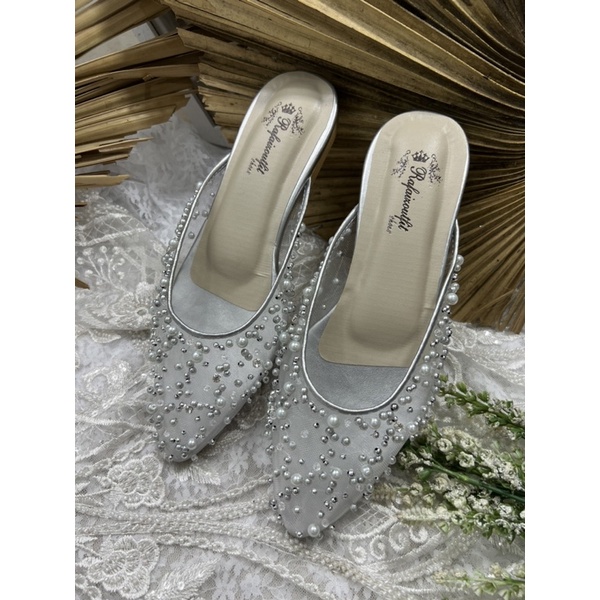 flatshoes Rafaizoutfit wanita binara silver tanpa hak