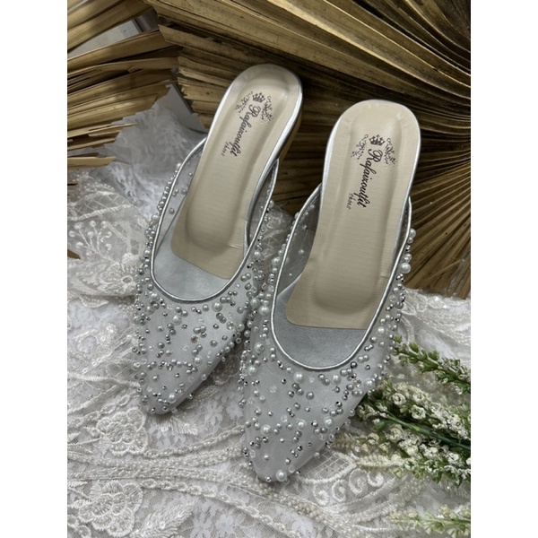 flatshoes Rafaizoutfit wanita binara silver tanpa hak