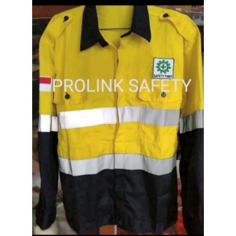 KANCING SERAGAM SAFETY BAJU KERJA WEARPACK KUNING DONGKER NAVY BERLOGO K3 BENDERA