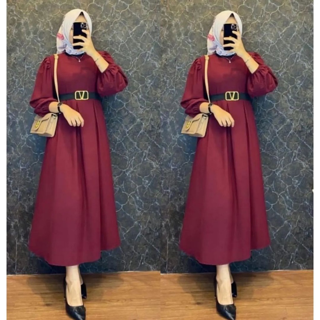 CAMILA MIDI DRESS MC KAIN CRINKLE AIRFLOW FREE BELT LD 110 CM PB 130 CM Midi BAJU  GAMIS WANITA TERBARU MIDI DRESS WANITA KEKINIAN SIMPLE DAN ELEGAN 2022