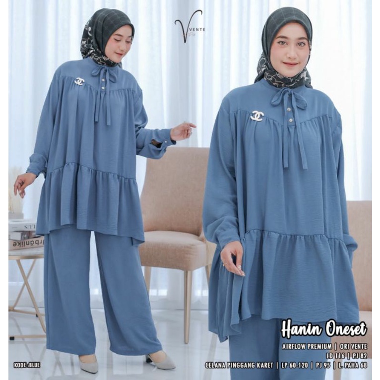 HANIN ONE SET ORI VENTE DAILY // Setelan Tunik Airflow Kekinian One Set Jumbo
