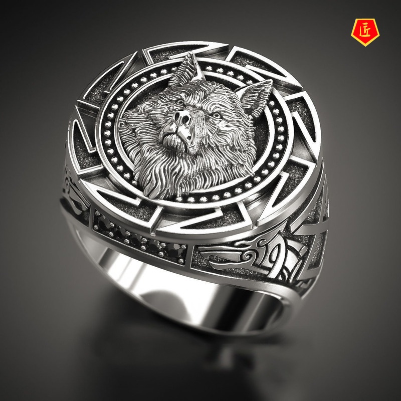 [Ready Stock]Men's High Profile Retro Wolf Totem Silver Ring