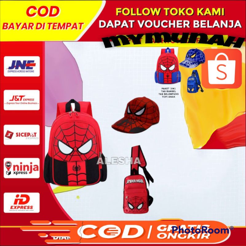 TAS SEKOLAH ANAK LAKI LAKI TK SD KARAKTER SPIDERMAN/GRATIS TOPI