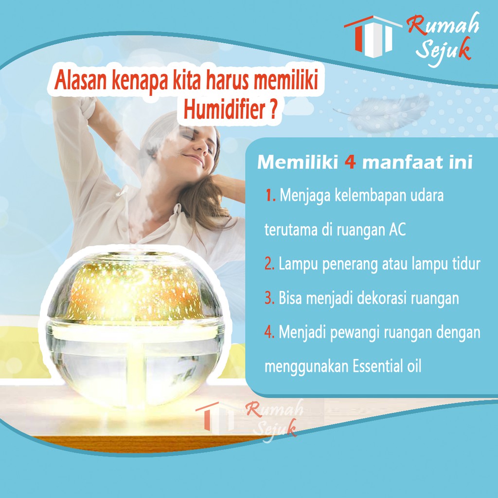 RS - Air Humidifier Diffuser Aromaterapi Alat Pengharum Ruangan Difuser Disfuser Unik Lucu RS-H33 Humdifier Purifier Difusser Defuser Humidifer Humadifier Humudifier Dispuser Humifider Portable Mobil Car Uap Hiasan Kamar Lampu LED Free Gratis Oil