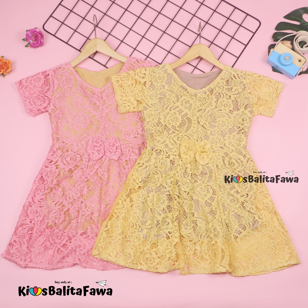 Dress Icha Brukat uk 4-5 Tahun / Dres Brokat Anak Perempuan Gaun Brukat Pesta Baju Import Baby Cewek