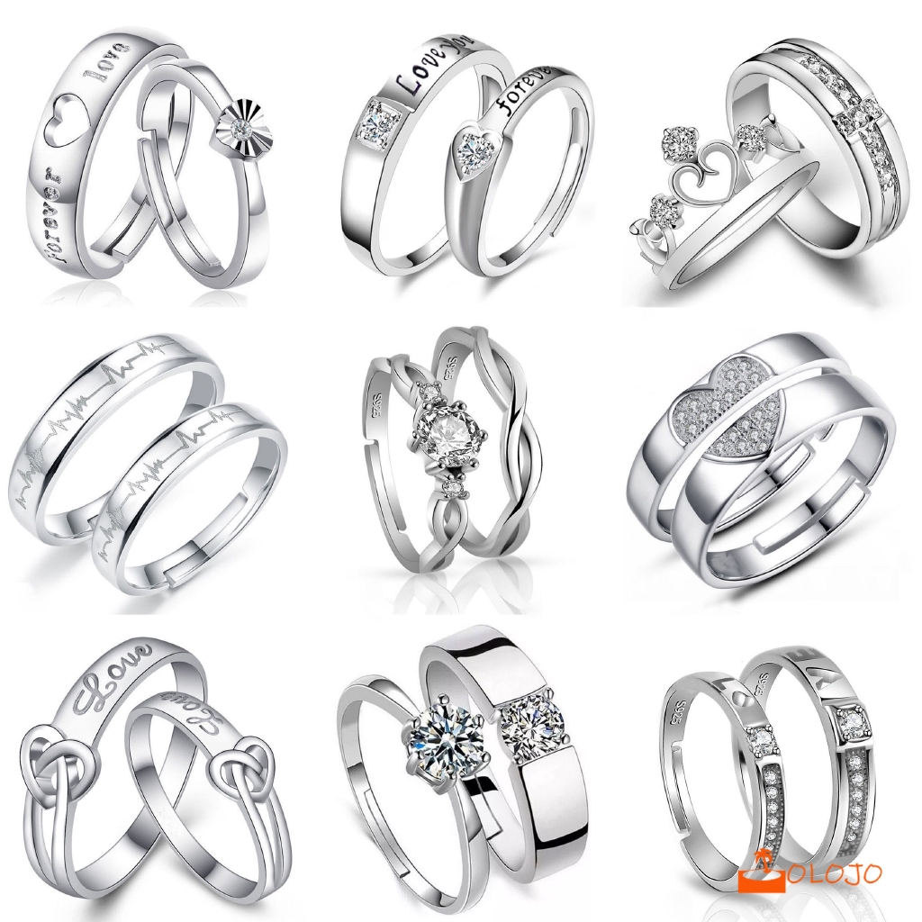 OLOJO 925 Silver Cincin Pasangan Berlian Mode Wanita Perhiasan Cincin Couple Rings