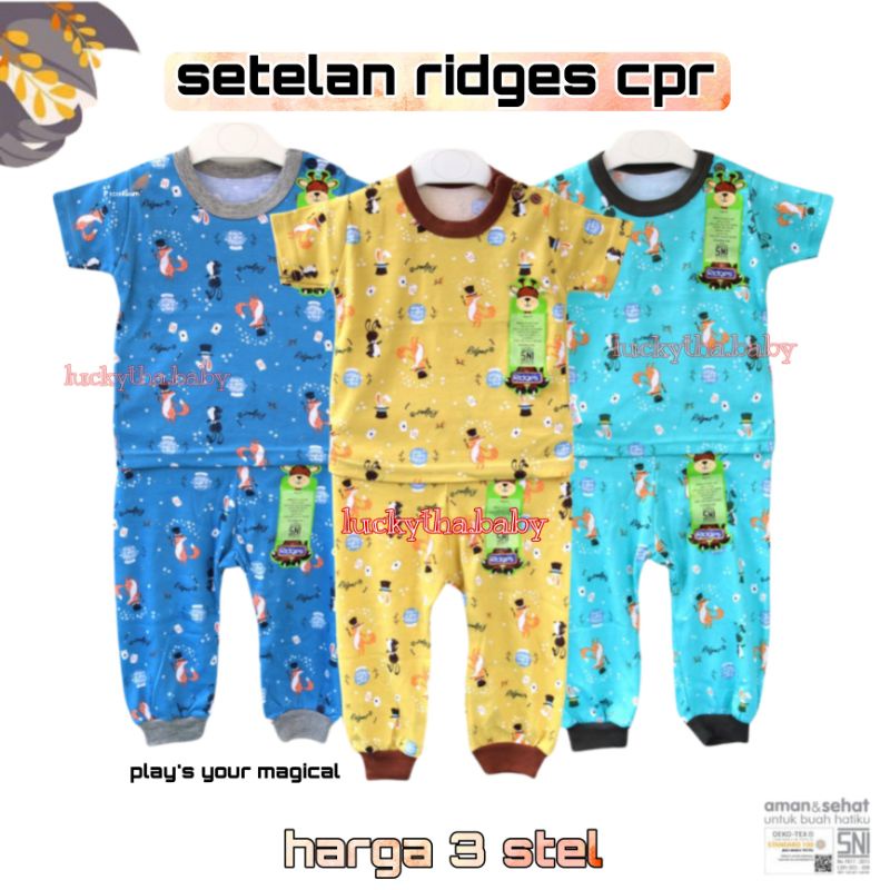 3pcs_RIDGES Setelan anak  CPR Cuties rabbit Dino on strip  rainbow cat's &amp; play your magical / SETELAN piyama BAYI RIDGES CPR   / Setelan anak harian/ PIYAMA RIDGES TERBARU/ SETELAN RIDGES CPR