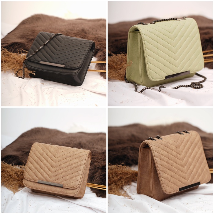 BJ21907 - BLACK/GREEN/KHAKI - TAS SLEMPANG TALI RANTAI WANITA FASHION IMPORT MODIS ELEGAN TERMURAH TERLARIS TERBARU BAGSTORE JAKARTA TAS BATAM JTF1907