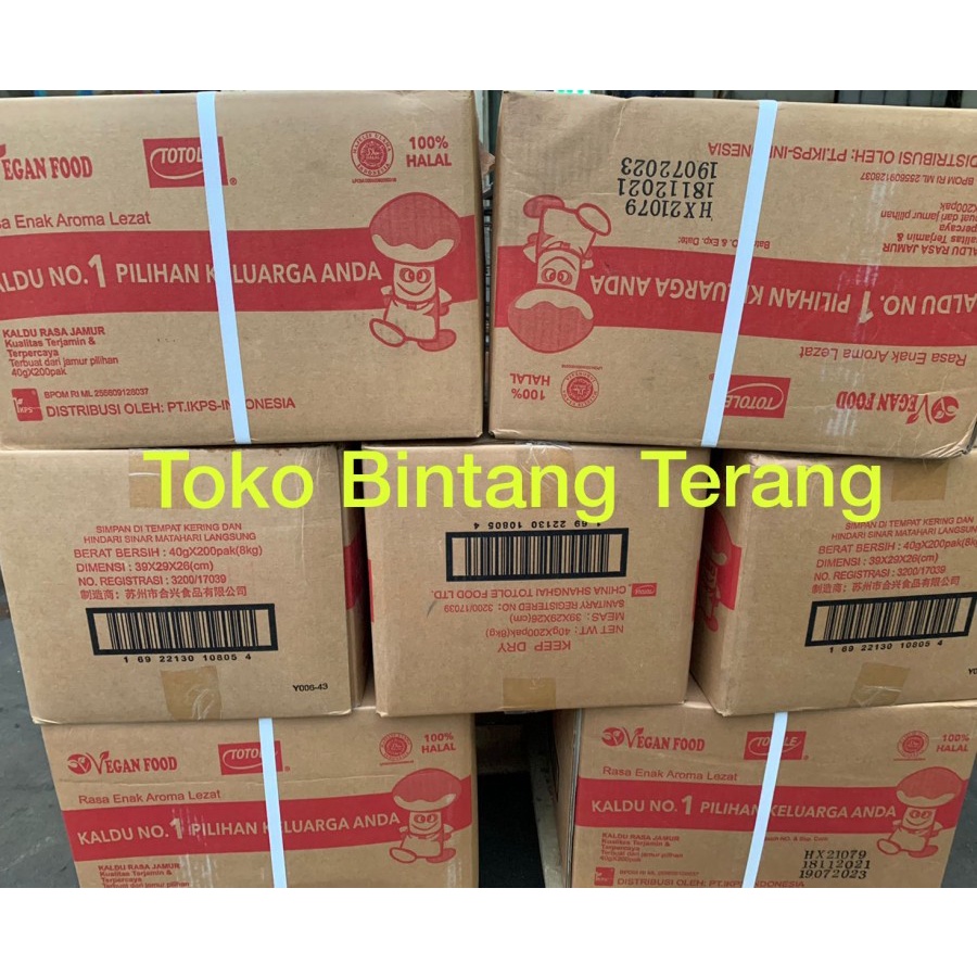 

Totole Jamur 40 gram 1 Dus / Bumbu Kaldu Jamur Totole 40 gr x 200 pcs per 1 Dus/Karton Mokucing CTN