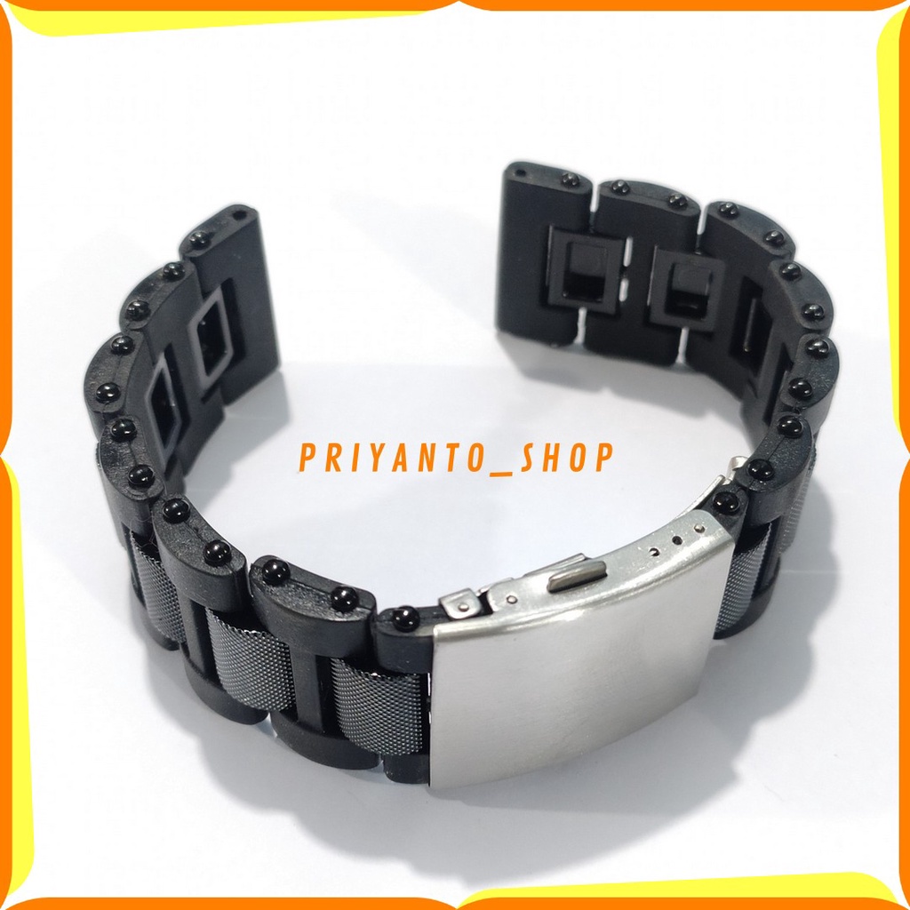 Tali karet Plastik JamT angan 24mm Rubber Strap Hitam model engsel Termurah