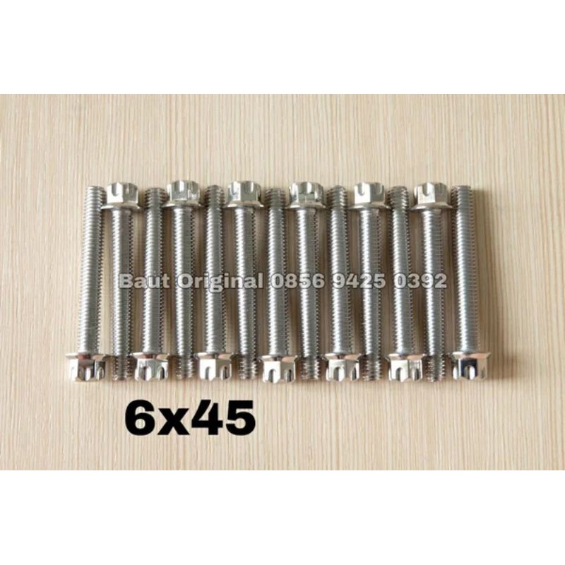 baut probolt gs1 6x45 mm stainless new model drat 10 panjang 4.5cm ukuran 10 silver gear 2 kunci belimbing heng