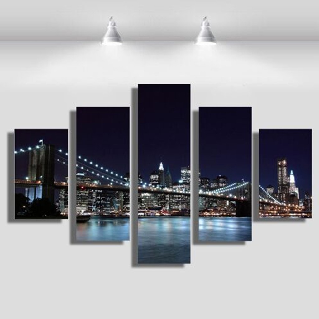 So 5pcs Lukisan Kanvas Gambar Pemandangan Kota Untuk Dekorasi