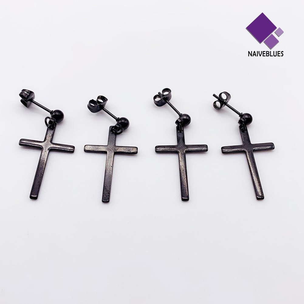 1pc Anting Stud Desain Salib Menjuntai Bahan Stainless Gaya Punk Untuk Pria Dan Wanita