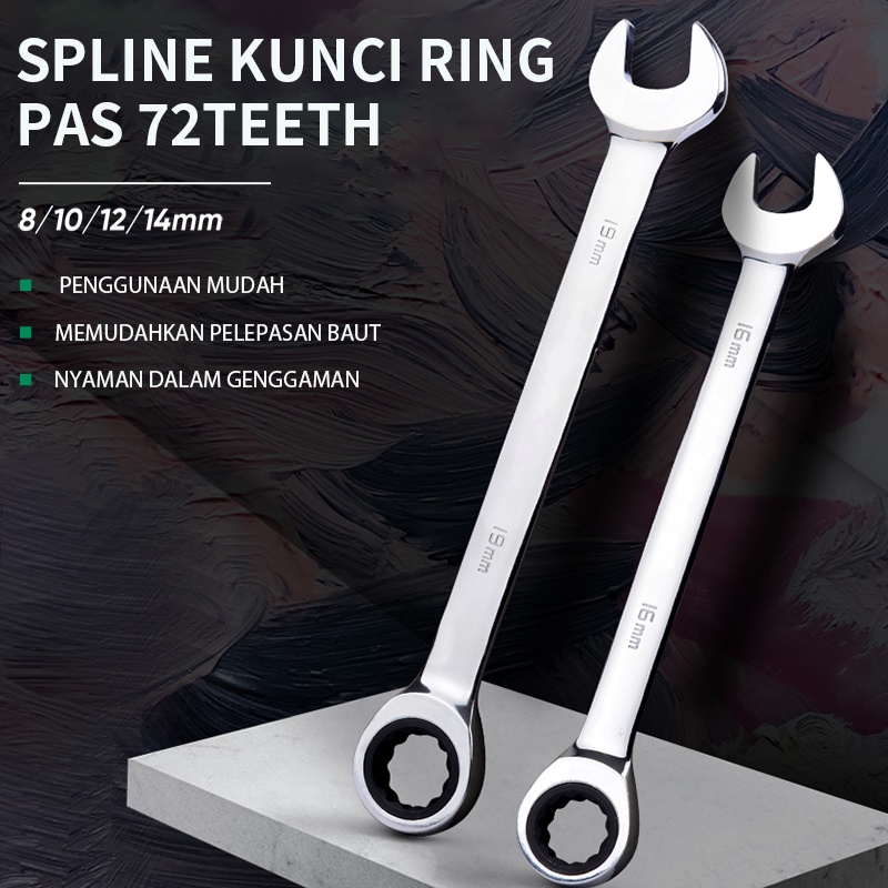 ISKU Kunci torsi Ring Pas Rachet 8 10 12 13 14 17 18 19mm Bahan Kuat Anti Karat Kunci Rachet Multifungsi Bolak Balik 10Mm/kunci shock set/Kunci Flexible Kombinasi