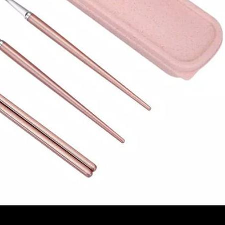 ♀ Dinner Set (Sendok, Garpu, Sumpit) Special Set Stainless Steel 304 - Merah Muda ♧