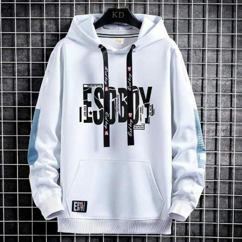 Jaket Hoodie Sweater ESOBOY Hitam Putih Abu-Abu Pria Wanita Tebal Hangat Murah COD Dropship Grosir
