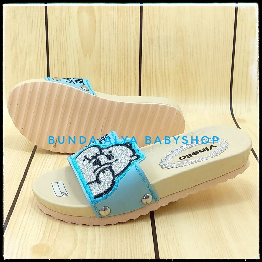 Sandal Anak Perempuan Slop Usia 3 4 5 6 7 Tahun BEAR BIRU SIze 26-35 - Sendal Anak Cewek FlipFlop Alas Karet