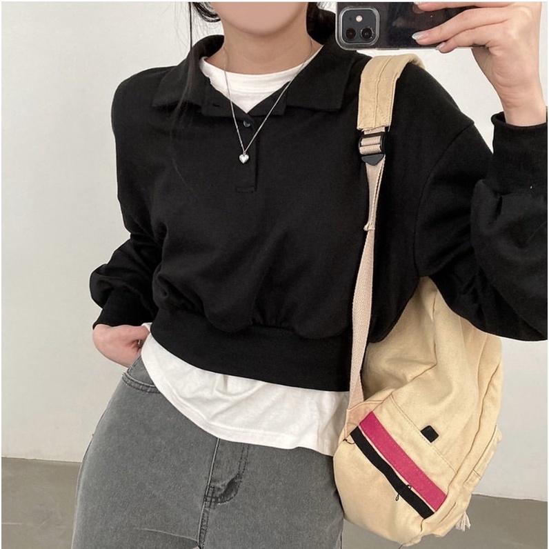 LILY ZIPPER CROP SWEATER WANITA KOREAN