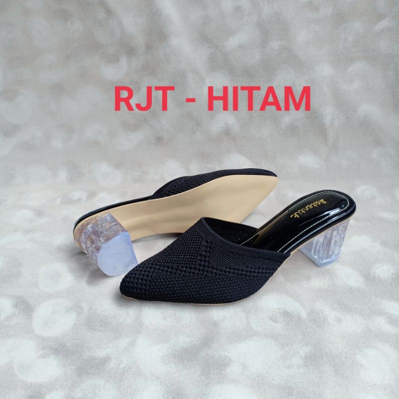 Emye RJT - Sepatu Pesta Hak Tahu Kaca Bahan Rajut Import Wanita Terbaru Mewah Murah Kekinian 2021