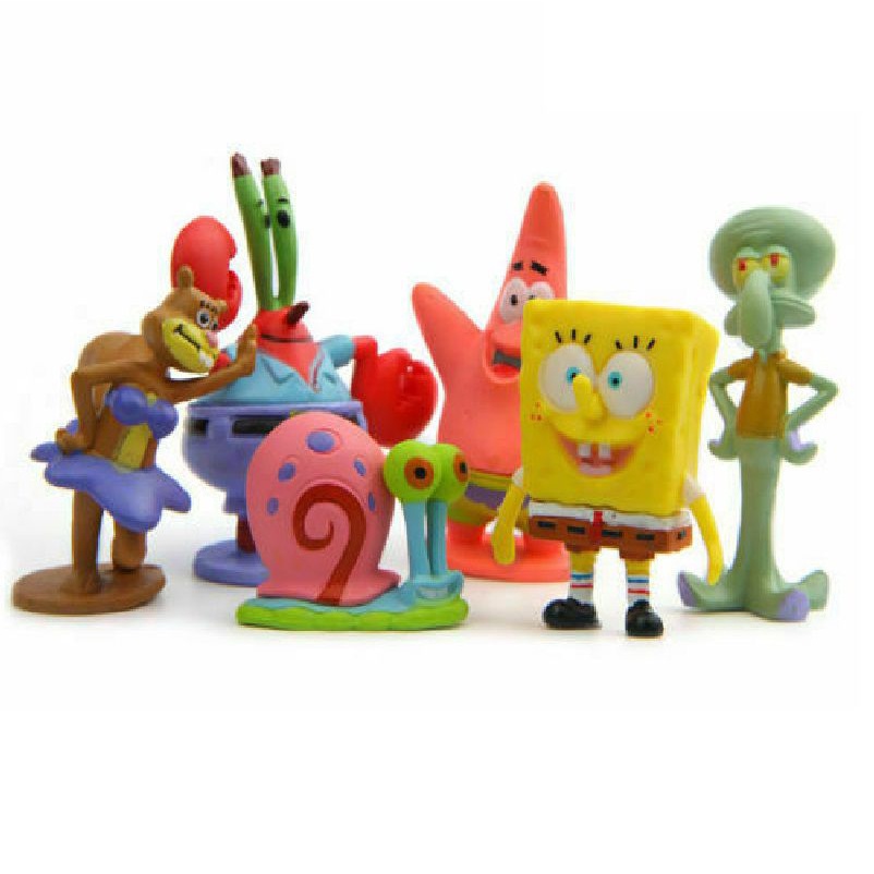 6pcs Mainan Set SpongeBob Squarepants Action Figure Patrick Star Figurine Doll Toy Cake Topper Boneka